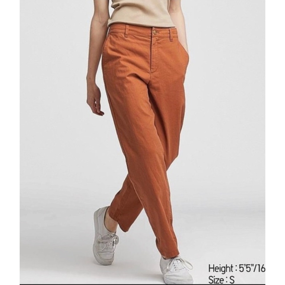Uniqlo Womens Linen Cotton Tapered Pants Size S‎ Rust Summer Work Office